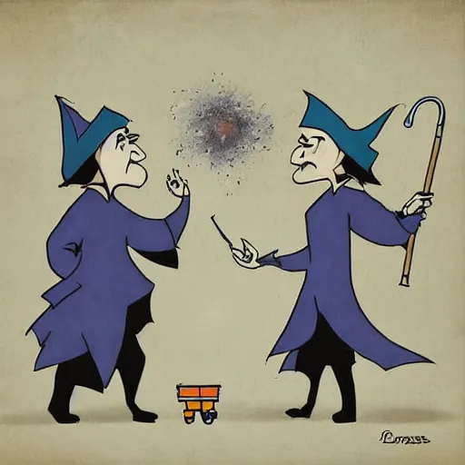 Prompt: two wizards arguing about whose turn it is to take out the trash, digital art