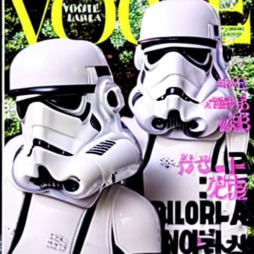 Prompt: stormtroopers in gyaru fashion on the cover of vogue, fashion photography, highly detailed