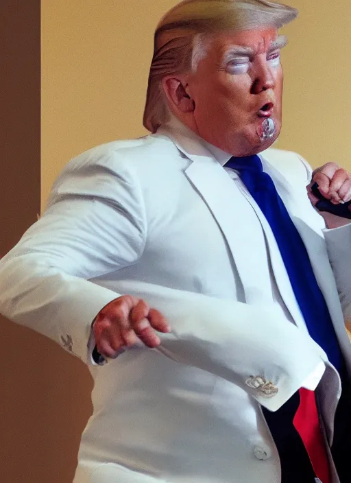 Image similar to highly detailed still of donald trump doing a tiktok dance, mobile phone screenshot