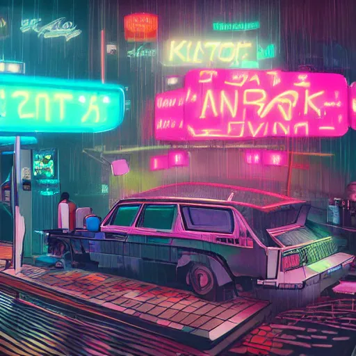 Prompt: karaoke in the future, neon, japan, punk, trending on artstation, deviantart, cinematic, steampunk, bladerunner