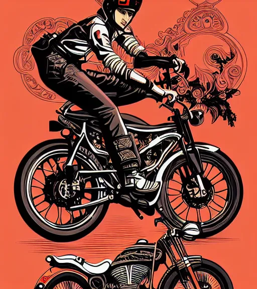 Image similar to Dangerous Biker illustration Poster, vector art style, medium shot, intricate, elegant, highly detailed, digital art, ffffound, art by JC Leyendecker and sachin teng