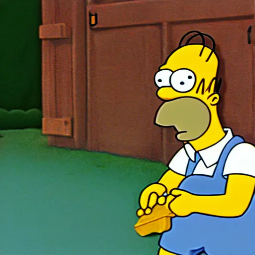 Image similar to homer simpson, as claymation, still from chicken run ( 2 0 0 0 )