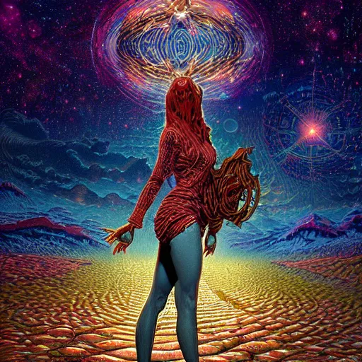 Prompt: fractal cosmic girl by dan mumford ted nasmith, octane render trending on artstation