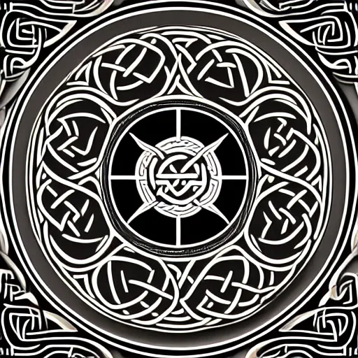 Prompt: a circular vector tattoo design in an art deco style, and in a celtic knot style.