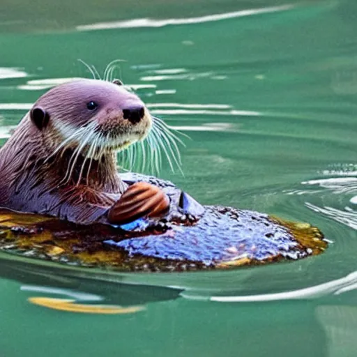 Prompt: an otter swimming in miso soup Pixar