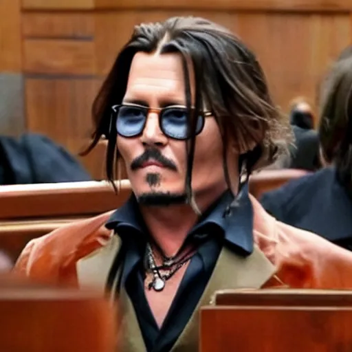 Image similar to johnny depp cheering in court as he wins defamation case, 4 k, photorealistic photography