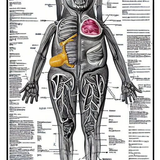 Image similar to Detailed anatomical drawing of a Minion, with organs labeled. Medical textbook, Detailed, HQ