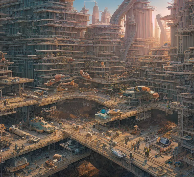 Prompt: hyperrealism photography hyperrealism concept art of highly detailed beavers builders that building highly detailed futuristic ( sci - fi ) city by wes anderson and hasui kawase and scott listfield sci - fi style hyperrealism rendered in blender and octane render volumetric natural light