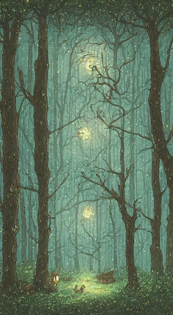 Image similar to dreamy night in the forest pixelart style, illustration, highly detailed