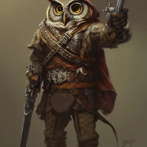 Prompt: a detailed portrait of an owl assassin dressed with a leather armor, by justin gerard and greg rutkowski, digital art, realistic painting, dnd, character design, trending on artstation
