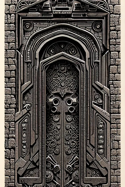 Image similar to ornate ancient stone portal, high details, intricately detailed, by vincent di fate, inking, 3 color screen print, masterpiece, trending on artstation,, sharp, details, hyper - detailed, hd, 4 k, 8 k