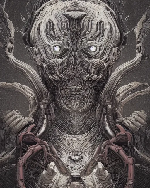 Image similar to portrait of a monster with six arms, full body, six arms, intricate abstract. intricate artwork. by Tooth Wu, wlop, beeple, dan mumford. mulholland drive by david lynch, dune by david lynch, octane render, trending on artstation, greg rutkowski very coherent symmetrical artwork. cinematic, hyper realism, high detail, octane render, 8k, iridescent accents