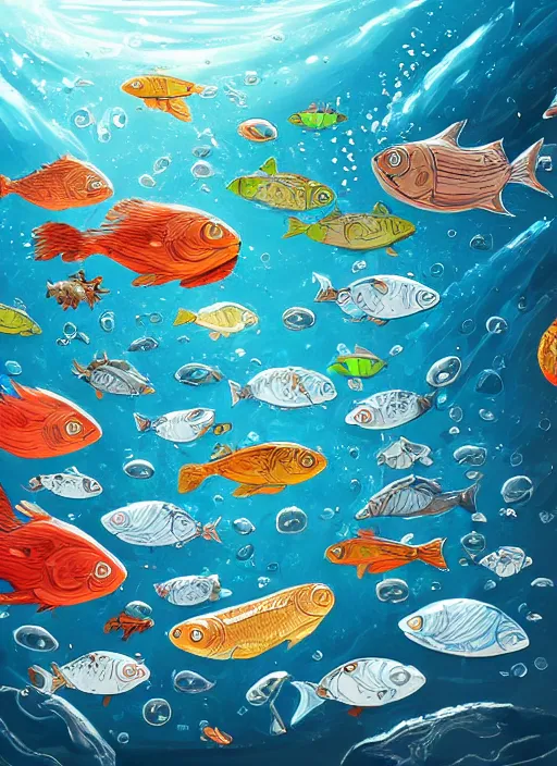 Image similar to the space closed in a bottle of water filled with fishes, trending on art station, very detailed, detailed background