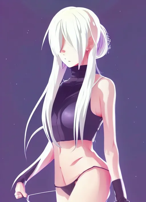 Image similar to cell shaded beautiful anime girl with white hair, full body | | anime key visual, official media, illustrated by wlop, moebius, studio ghibli, trending on pixiv, beautiful, clean linework, extreme detail