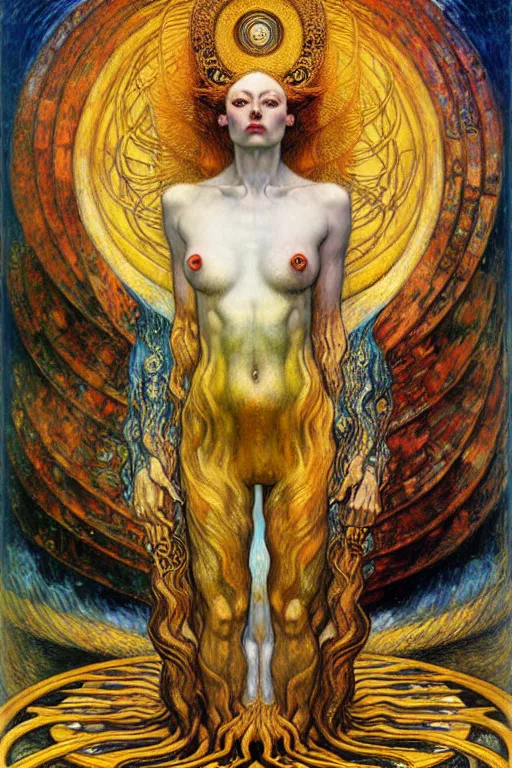 Image similar to Divine Chaos Engine by Karol Bak, Jean Delville, William Blake, Gustav Klimt, and Vincent Van Gogh, symbolist, visionary