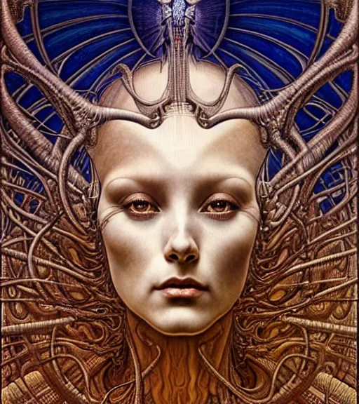 Image similar to detailed realistic beautiful young cher alien robot as queen of mars portrait by jean delville, gustave dore and marco mazzoni, art nouveau, symbolist, visionary, fractal baroque. horizontal symmetry by zdzisław beksinski, iris van herpen, raymond swanland and alphonse mucha. highly detailed, hyper - real, beautiful