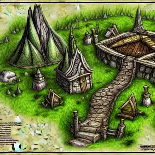 Prompt: elven town in forest, d & d, concept art