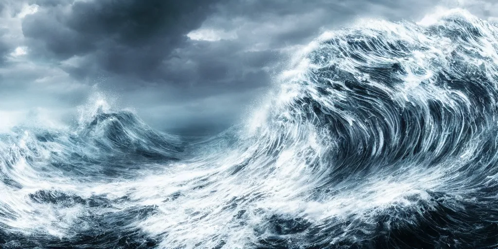 Image similar to detailed large waves. deep sea, layers, very detailed super storm, hyper realistic, impressive, very atmospheric, god ray, cinematic, deep, very high complexity, stunning, masterpiece, weather photography, very detailed. 4 k