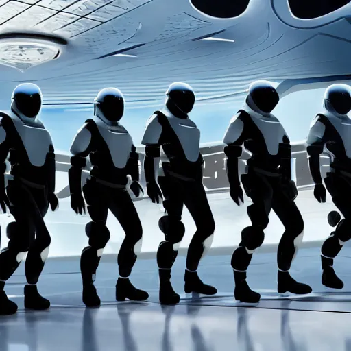 Image similar to a squad of futuristic security boarding a spaceship