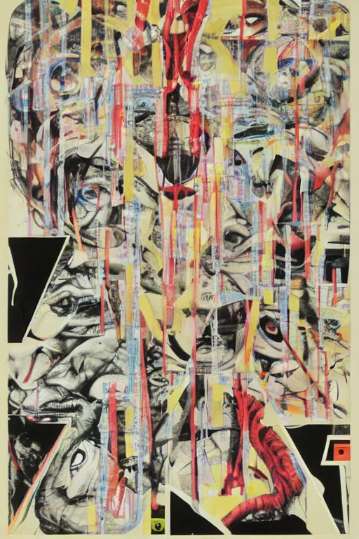 Prompt: youre from your father worm. symmetrical anatomy, pop art, torn magazine, without duplication, art by richard hamilton and mimmo rotella.