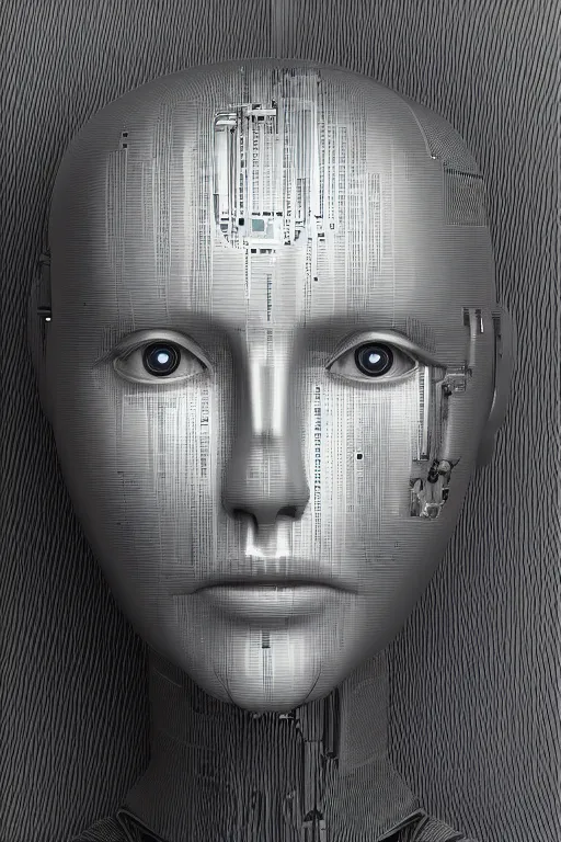 Image similar to robot with human face, female head, bust, woman human face, human face realistic, human head, human head with blonde hair, blonde hair human head, blonde hair, human realistic face, human head skin, cyborg frame concept, cyborg by ales-kotnik, sci-fi android female, the body is made of wires, robotic body, cyborg body, cyborg bust body, robot body cyborg