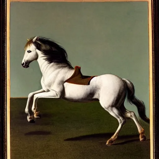 Prompt: a jumping wild stallion, by george-stubbs