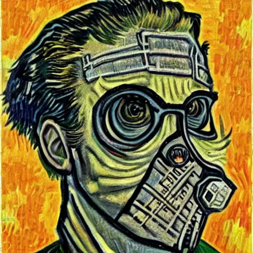 Image similar to portrait of mad max, mash - up between mc escher and vincent van gogh