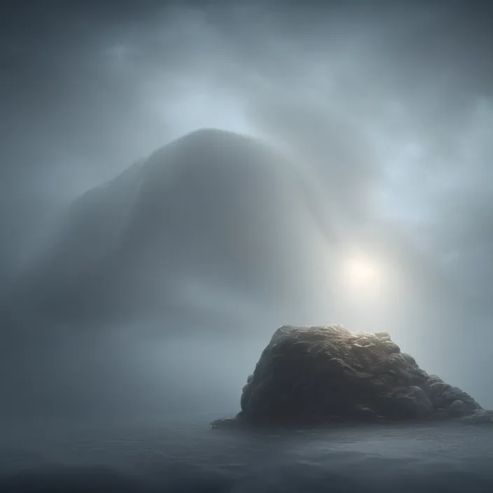 Image similar to a lovecraftian monster emerges out of the clouds, volumetric lighting, fog, atmospheric, high resolution, rendering, octane, redshift