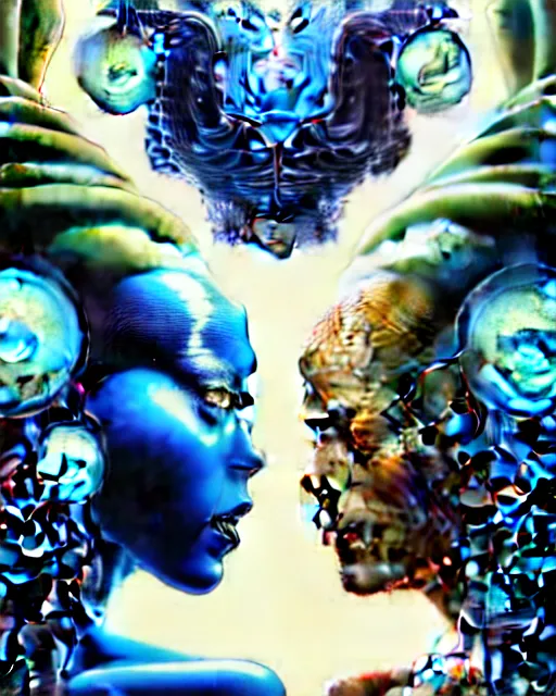 Prompt: a portrait of gemini man and woman fantasy character portrait made of fractals facing each other, ultra realistic, wide angle, intricate details, the fifth element artifacts, highly detailed by peter mohrbacher, hajime sorayama, wayne barlowe, boris vallejo, aaron horkey, gaston bussiere, craig mullins