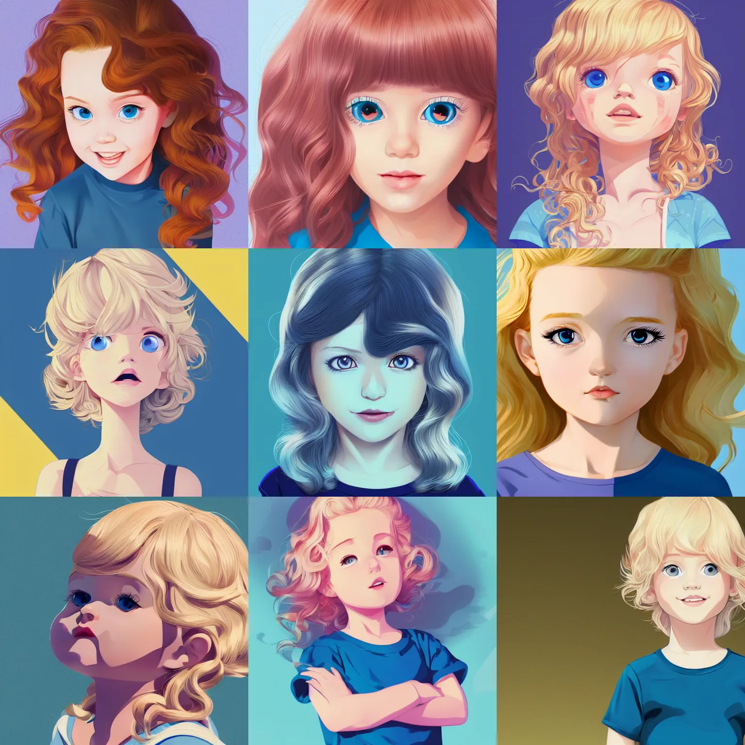 Prompt: blonde curly 2 years old girl with blue eyes, clean cel shaded vector art, shutterstock, behance hd by lois van baarle, artgerm, helen huang, by makoto shinkai and ilya kuvshinov, rossdraws, illustration