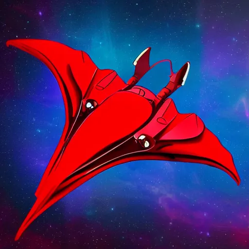 Prompt: https://www.wallpaperflare.com/static/746/532/42/digital-art-science-fiction-spaceship-red-wallpaper.jpg a manta ray shaped futuristic spaceship