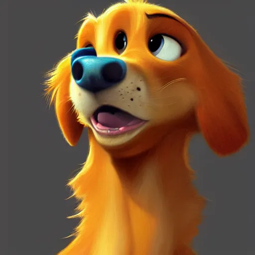 Prompt: golden retriever character shocked, pixar, disney, zootopia, up, concept art, sketch, trending on artstation, graphic novel, childrens illustrated storybook, by alphonse mucha and cory loftis and matthias lechner