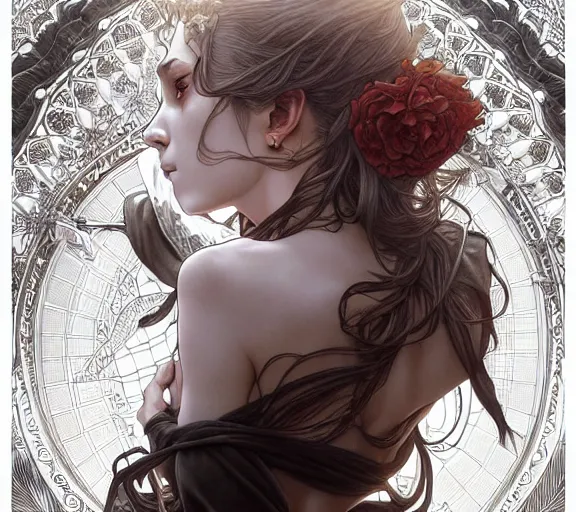 Image similar to ' as i lay dying ', beautiful shadowing, 3 d shadowing, reflective surfaces, illustrated completely, 8 k beautifully detailed pencil illustration, extremely hyper - detailed pencil illustration, intricate, epic composition, masterpiece, bold complimentary colors. stunning masterfully illustrated by artgerm, range murata, alphonse mucha.