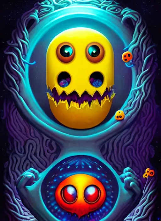 Image similar to cosmic lovecraft pacman portrait, pixar style, by tristan eaton stanley artgerm and tom bagshaw.