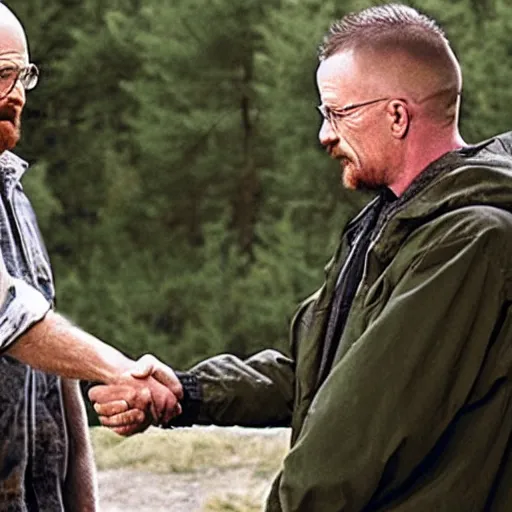 Image similar to walter white shaking hands with a bird