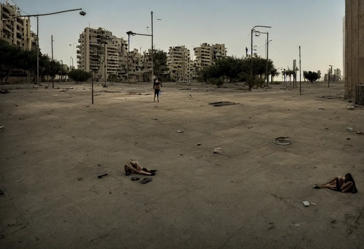 Image similar to sad and heartbreaking photo of an empty location in tel aviv, cinematic scenery, art by gregory crewdson