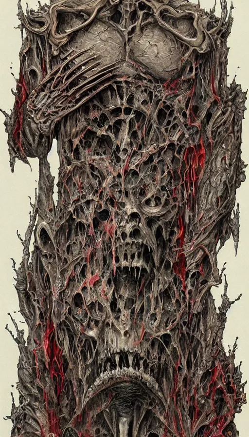 Image similar to Doom themed painting of symmetrical torso demon dissection anatomy with extended evil hands concept, intricate artwork by H.R. Giger, Johnatan Wayshak, Zdizslaw Beksinski, Ayami Kojima, Amano, Karol Bak, Moebius, and Mark Brooks, Neo-Gothic, gothic, rich deep colors, art by Takato Yamamoto, masterpiece, face by Artgerm, very coherent artwork, cinematic, hyper realism, high detail, octane render, unreal engine, 8k, High contrast, golden ratio, trending on cgsociety
