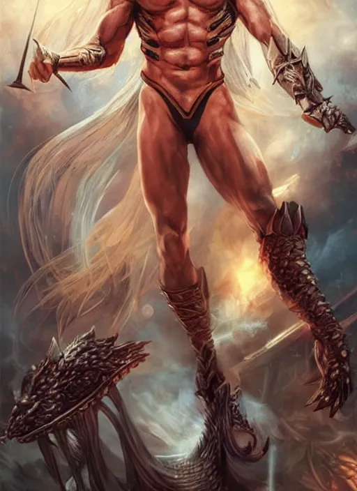 Image similar to handsome viserys targaryen as a muscular angel of battle, urban fantasy romance book cover, D&D!, fantasy style, sharp focus!, ultra detailed, art by Artgerm and Peter Andrew Jones, WLUP