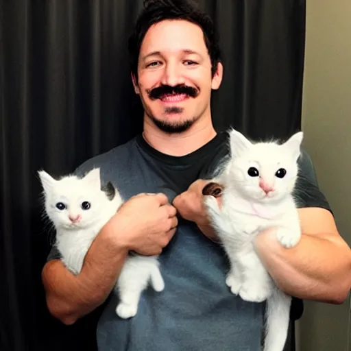 Prompt: Mark Fischbach holding a kitty, photo