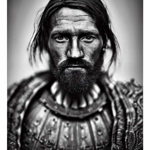 Image similar to stunning beautiful portrait photography of a face detailing medieval king with crown from national geographic magazine award winning, dramatic lighting, taken with Sony alpha 9, sigma art lens, medium-shot, monochrome