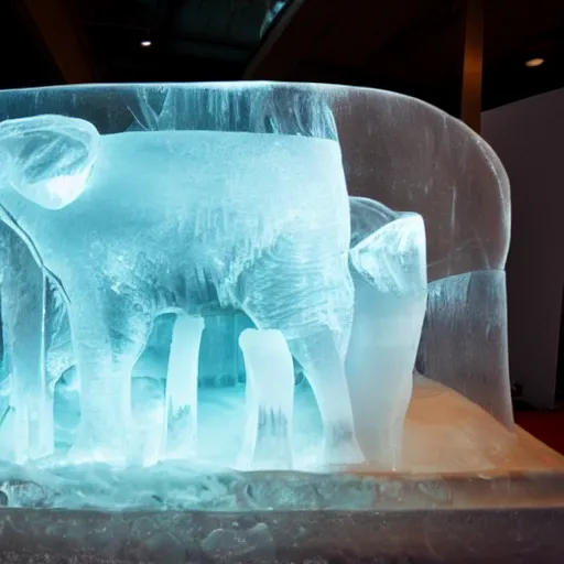 Image similar to fish frozen inside an ice sculpture of an elephant