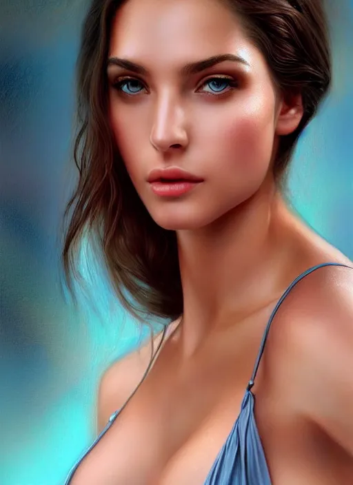 Image similar to a gorgeous greek female photo, professionally retouched, muted colors, soft lighting, realistic, smooth face, full body shot, torso, dress, perfect eyes, sharp focus on eyes, 8 k, high definition, insanely detailed, intricate, elegant, art by artgerm and j scott campbell and mark hill