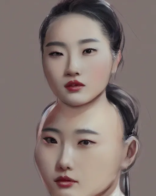 Image similar to liuyifei the face of an oriental woman left face is a mechanical structure the eyes glow, artstation