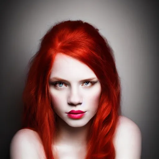 Prompt: photo portrait of young woman, red hair, photo by greg kadel, high fashion, androgyn beauty, intricate detail, elegance, soft lighting, vibrant colors, masterpiece
