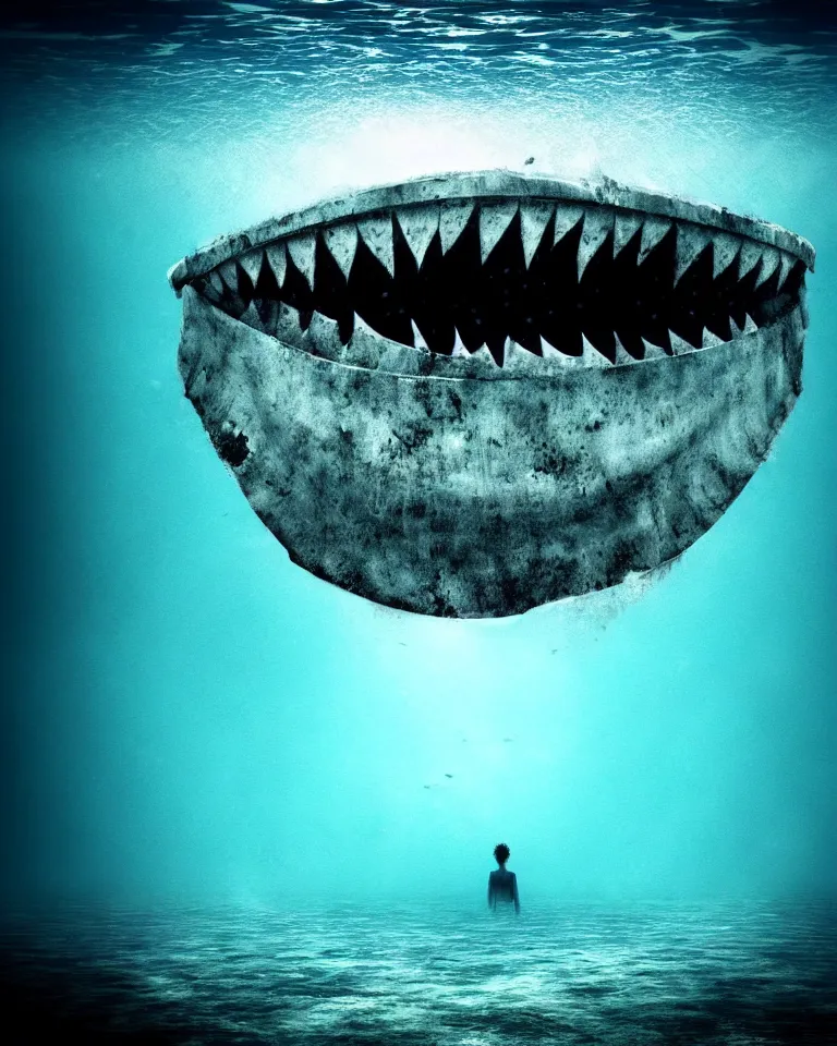 Image similar to a huge monster staring at your from under the waves of the huge empty ocean