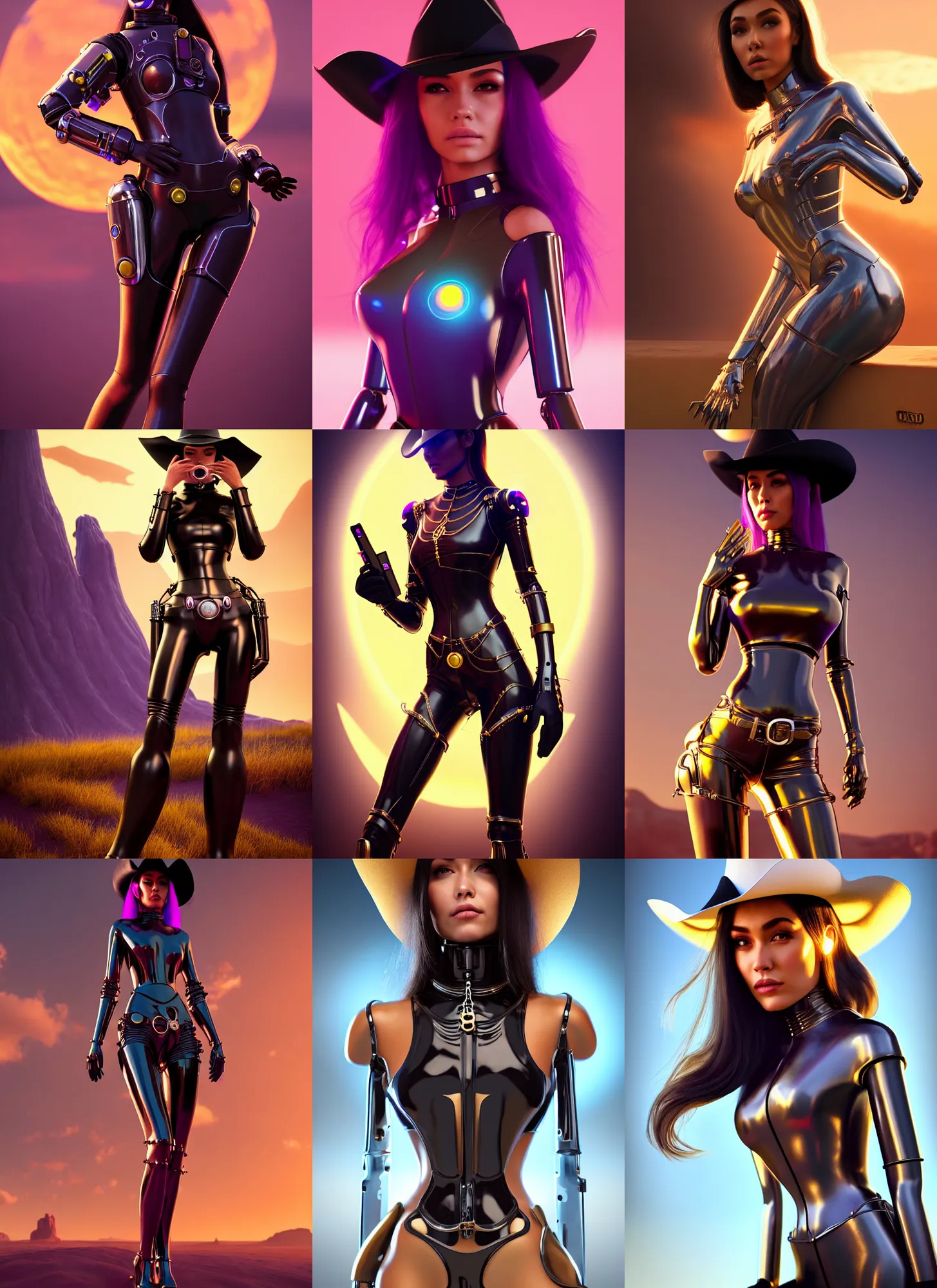 Prompt: polished oily cowgirl edm gothic biotech android woman : : madison beer : : weta disney pixar movie still photo : : hi - fructose, sci fi, fantasy, decadent highly - detailed digital painting, golden ratio, octane render, artstation, smooth, sharp focus, artgerm, mucha, loish, wlop : :