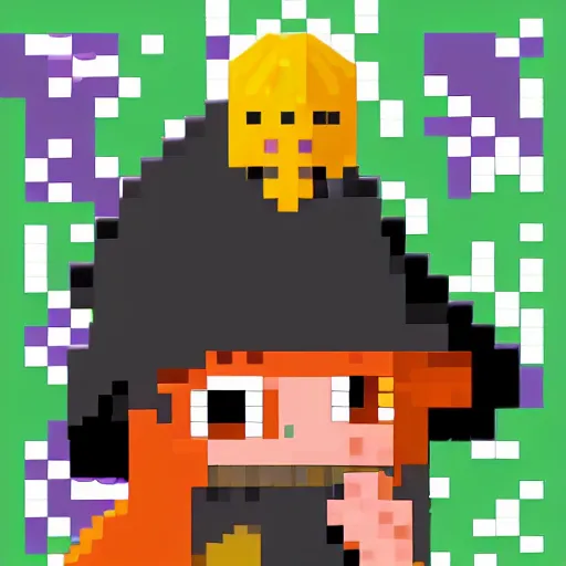 Image similar to The wizard in the black wizard hat looks like the pixel version of Marisa. 🦊👸🖤👺