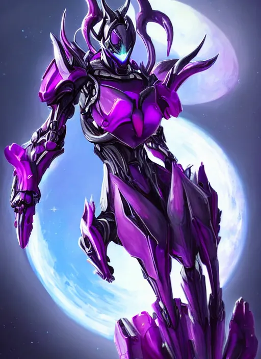 Image similar to cinematic bust shot, cosmic beautiful stunning giant robot mecha hot female dragon goddess, sharp spines, sharp metal ears, smooth purple eyes, smooth fuschia skin, elegant smooth silver armor, nebula size, epic proportions, epic scale, macro giantess, furry art, dragon art, goddess art, giantess art, warframe, warframe fanart, furaffinity, octane