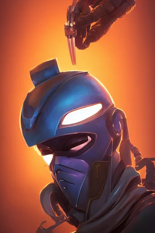 Image similar to epic mask helmet robot ninja portrait stylized as fornite style game design fanart by concept artist gervasio canda, behance hd by jesper ejsing, by rhads, makoto shinkai and lois van baarle, ilya kuvshinov, rossdraws global illumination radiating a glowing aura global illumination ray tracing hdr render in unreal engine 5