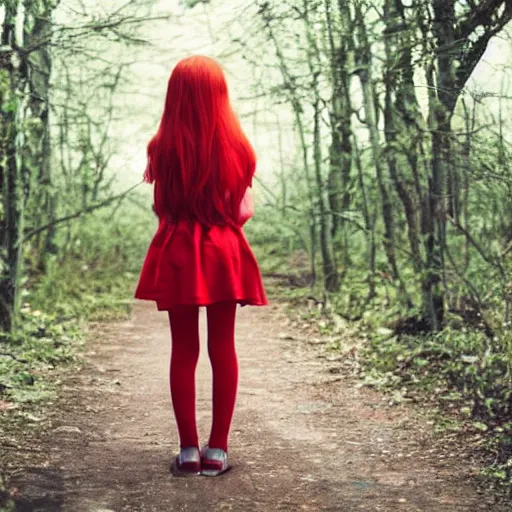 Image similar to a girl dressed red with red hair